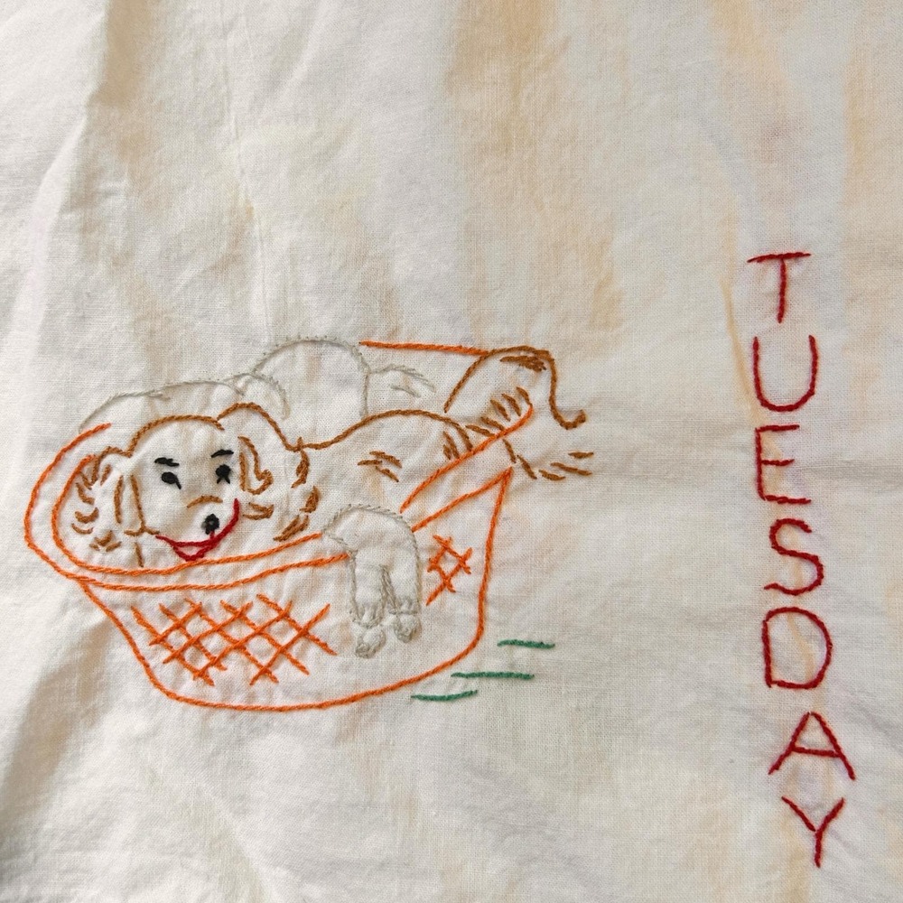Unbranded Vintage Embroidered Dog Days of the Week Towels Set of 6 White‎ - Picture 5 of 9